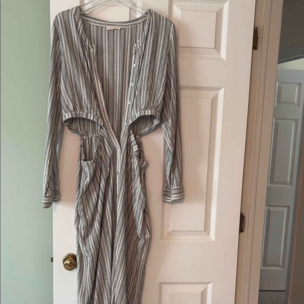 Gray and White Long Sleeve Wrap Sundress